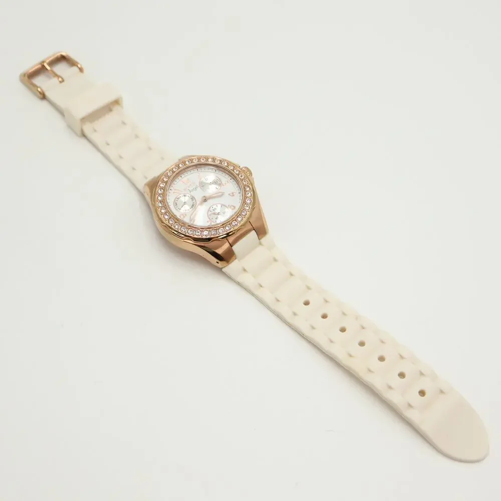 Invicta Angel Rose Gold Tone White 38mm Watch Calendar Silicone w New Battery